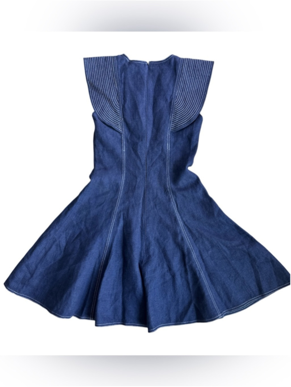 Andrew GN Runway SS16 Linen Cape Sleeve Dress Navy Zip Front FR38 Rare - Picture 5 of 9